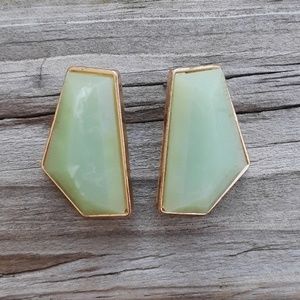 Gorgeous Jade Stone Geometric Earrings w/Gold Trim